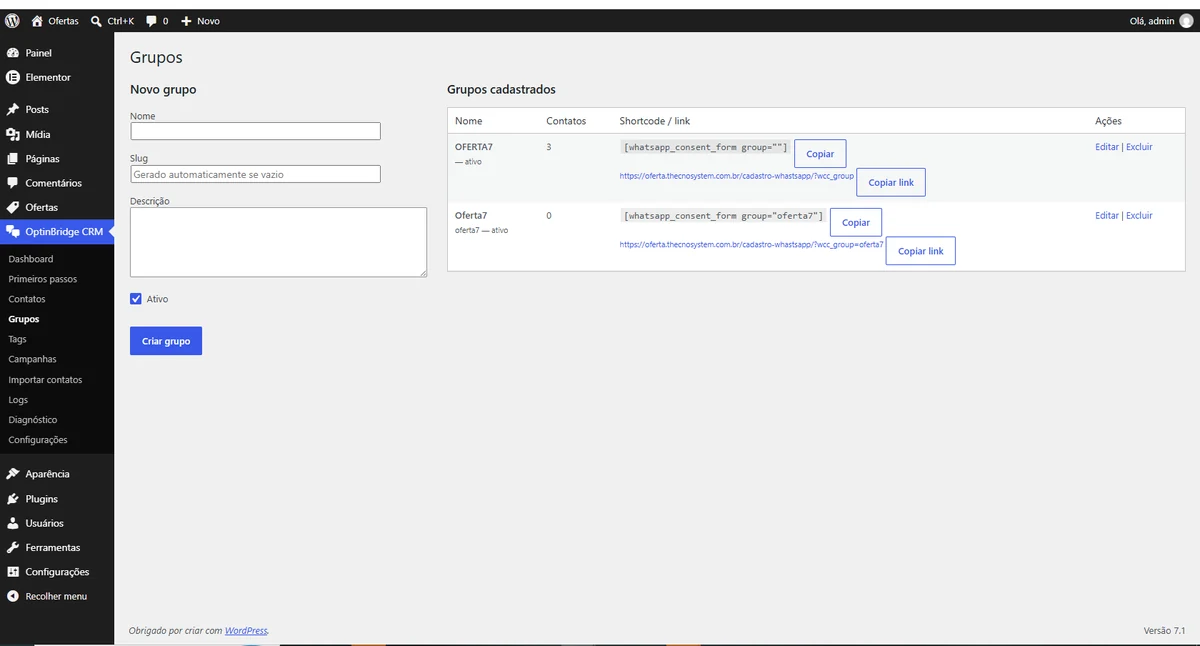 Grupos no OptinBridge CRM