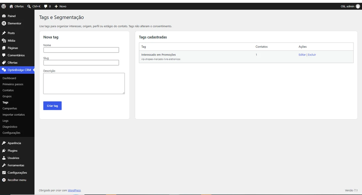 Tags no OptinBridge CRM