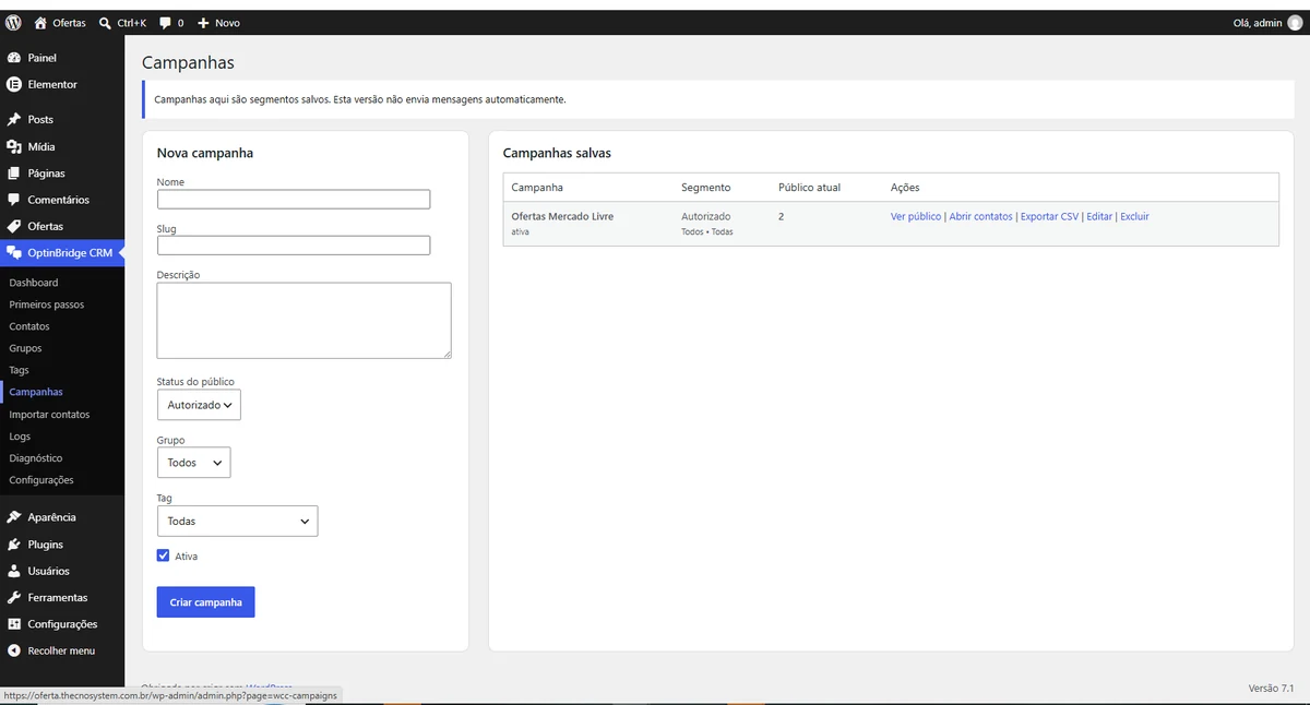 Campanhas no OptinBridge CRM