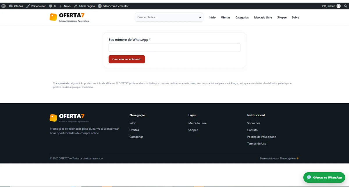 Página pública de descadastro do OptinBridge CRM